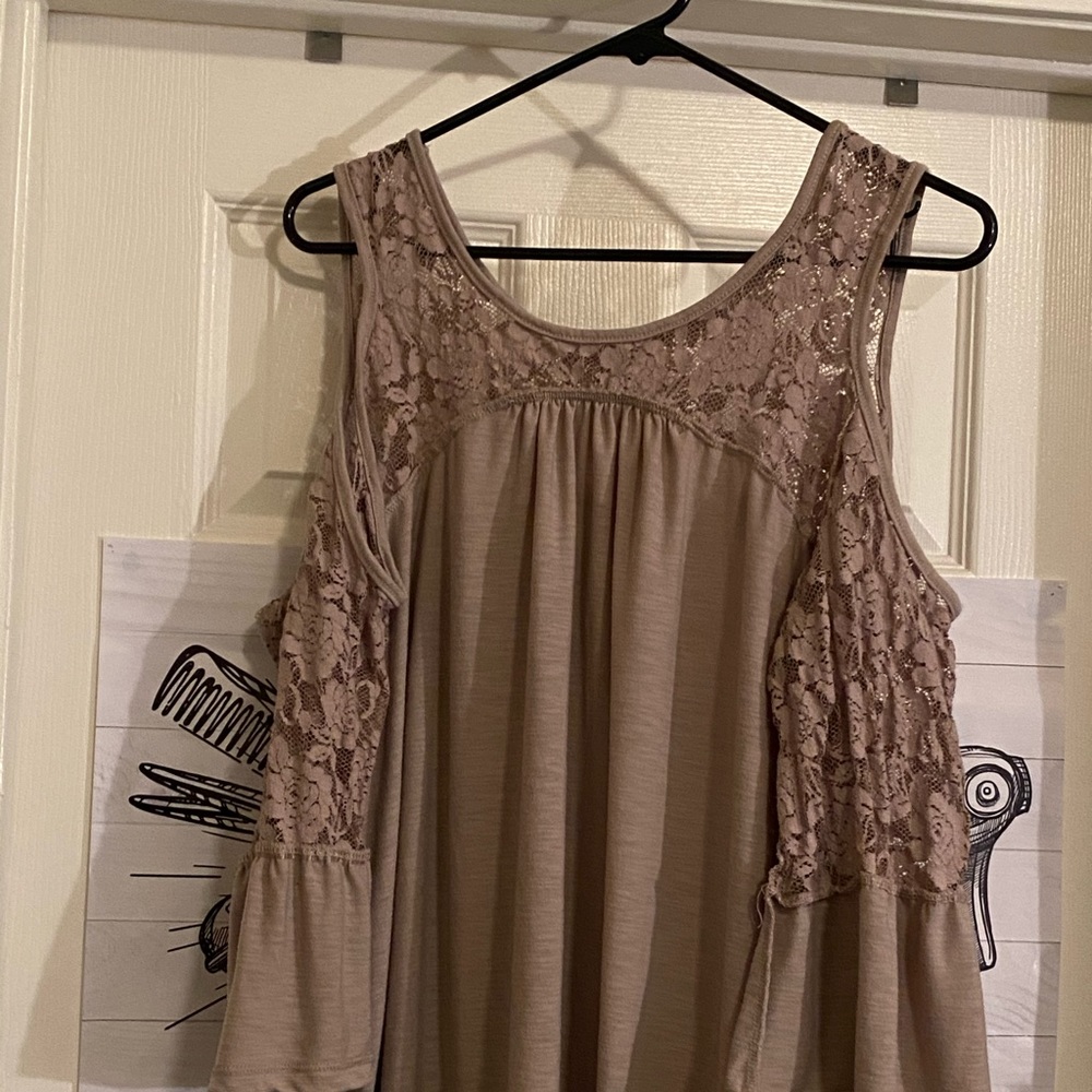 Beige cut out shoulders top